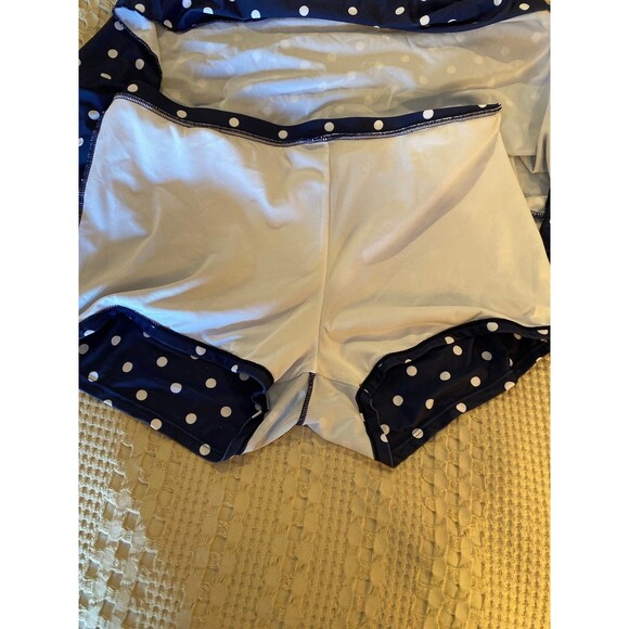 Swimsuit 2 Piece Plus 3X Modest Navy Polka Dot Rouching Separate Short Bottoms - Picture 7 of 12